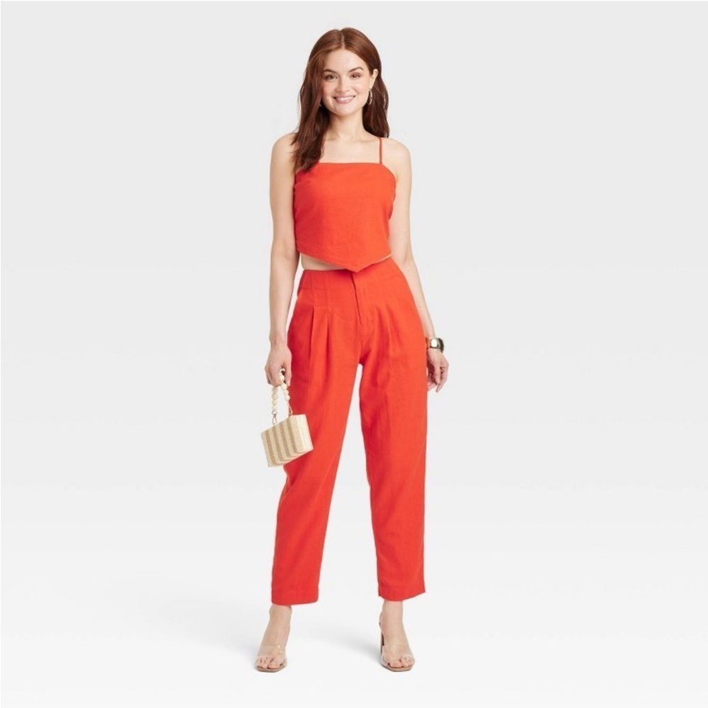 Women's High-Rise Linen Tapered Ankle
Pants - A New Day™ Red new
